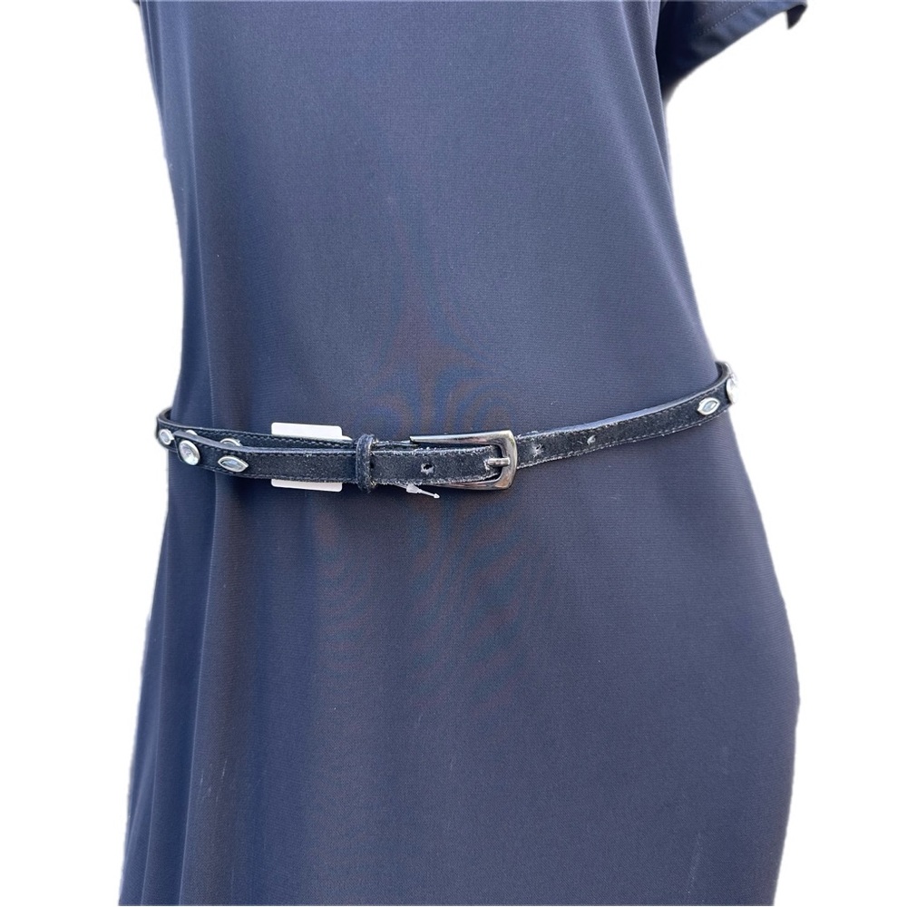 Vintage genuine suede leather thin belt with rhinestone embellishments size S